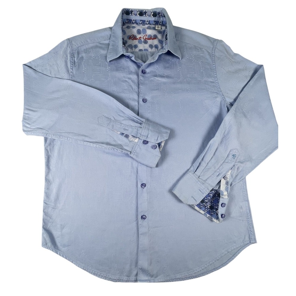 Robert Graham Button Down Mens L Blue‎ Classic Fit Cotton Jacquard Geometric